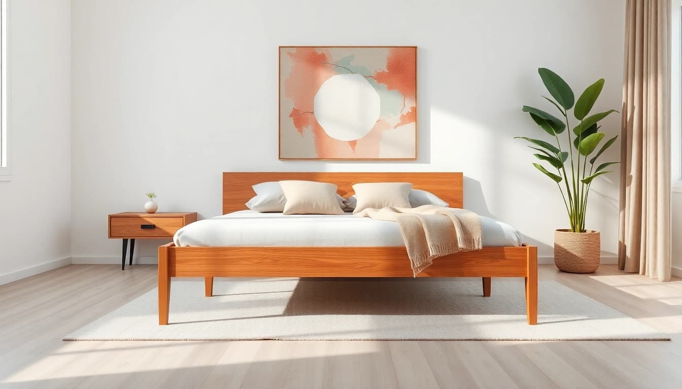 Elegant twin bed frame set in a modern bedroom, showcasing clean lines and inviting decor.