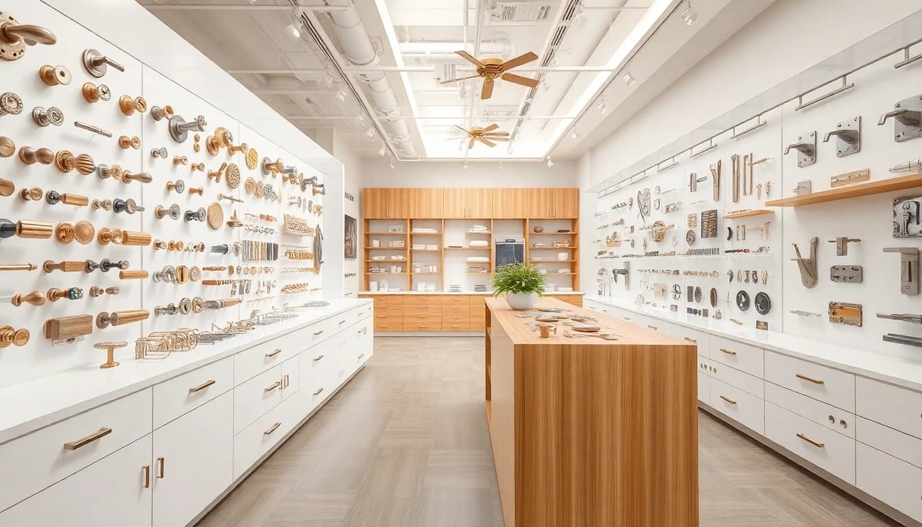 Explore premium products from a furniture hardware supplier in a sleek showroom environment.