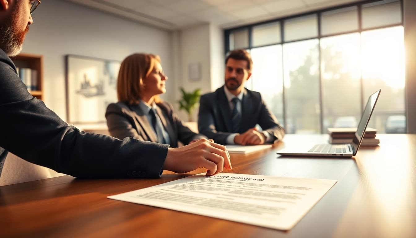 Estate Planning consultation with a professional legal adviser in a bright office.