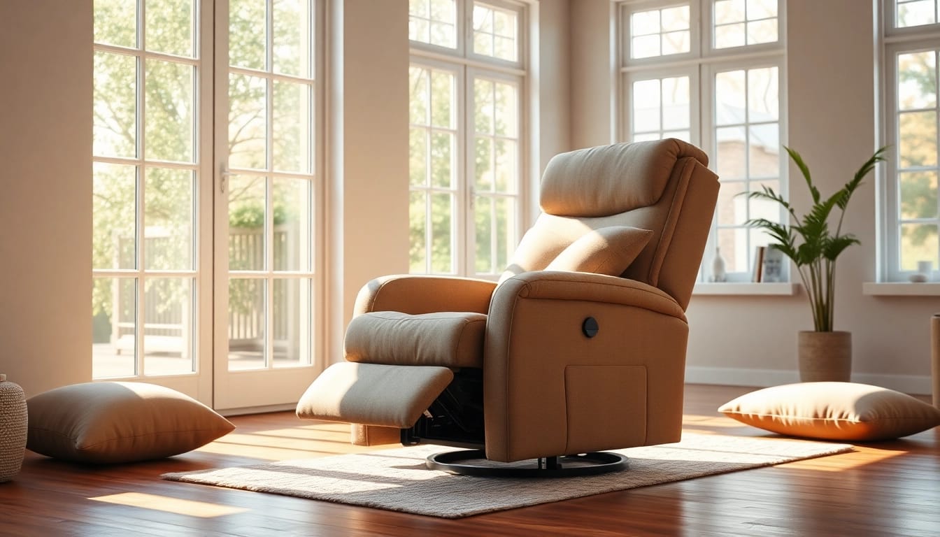 Relaxing in a stylish lift chair recliner in a contemporary living room.