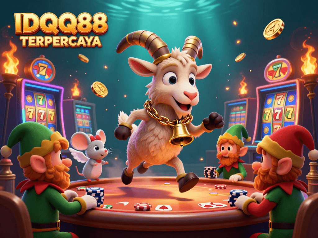 IDQQ88 TERPERCAYA presents a vibrant 3D cartoon casino scene showcasing the dynamic action of gambling thrills.