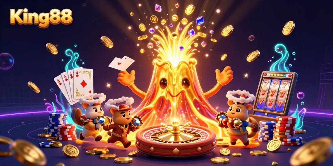 Experience thrilling games at King88 Casino with vibrant animations and rich treasure scenes.