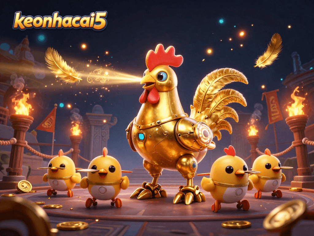 Bet on thrilling moments with keonhacai5, where the golden rooster robot guides your betting journey.
