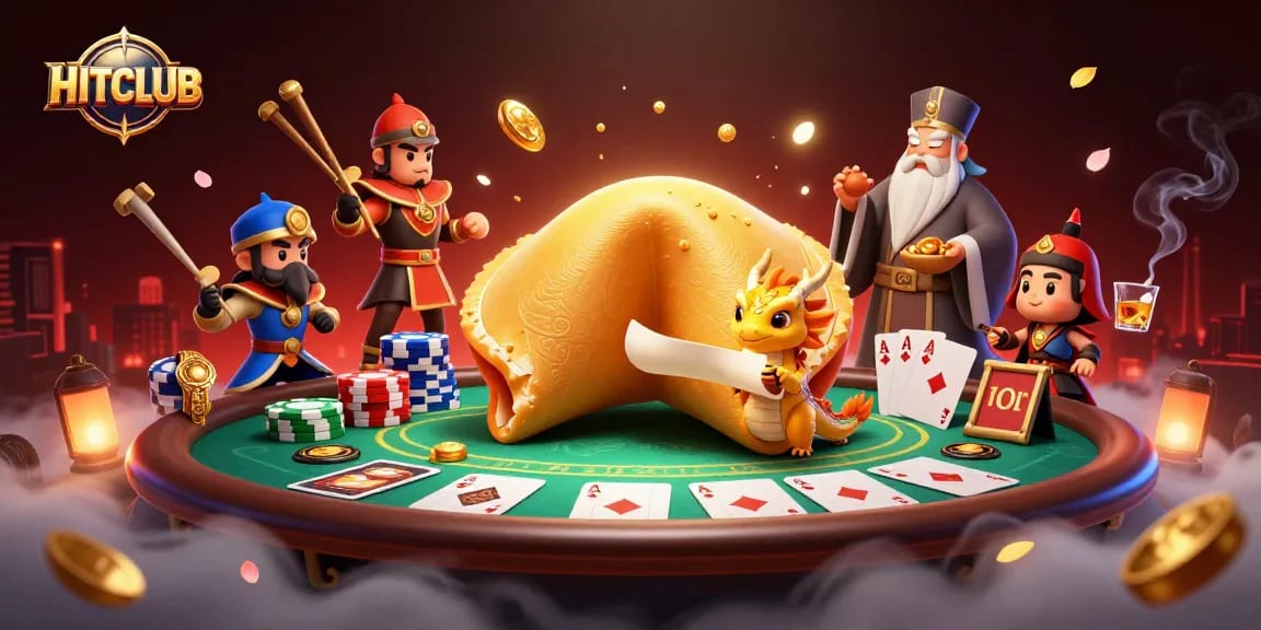 Engage with thrilling gameplay at HITCLUB, featuring vibrant poker elements and lucky motifs.