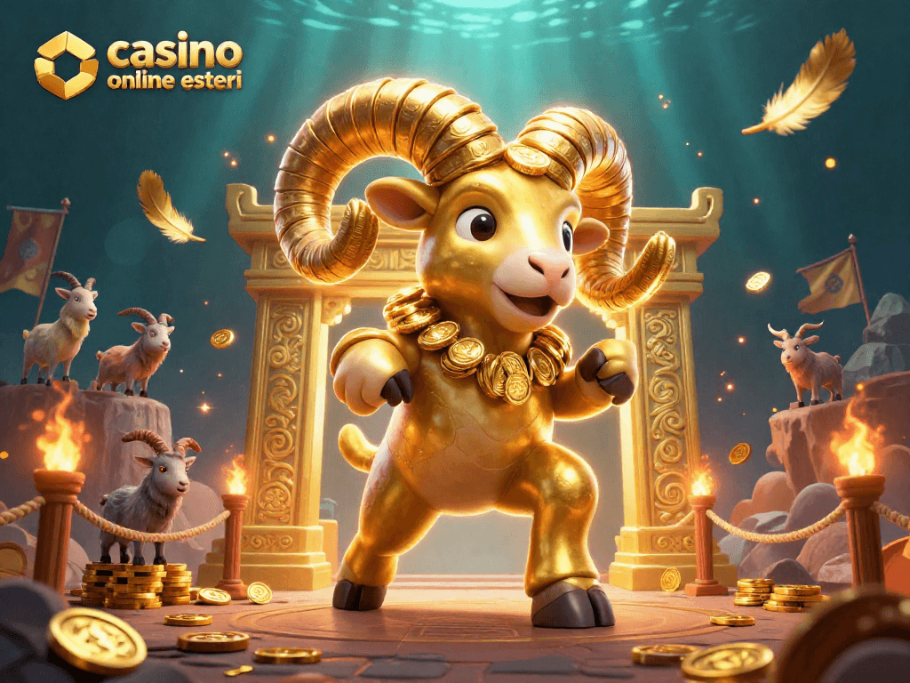 I giocatori si sfidano nel casino online esteri con un'arena dorata e simboli dell'azzardo vibranti.