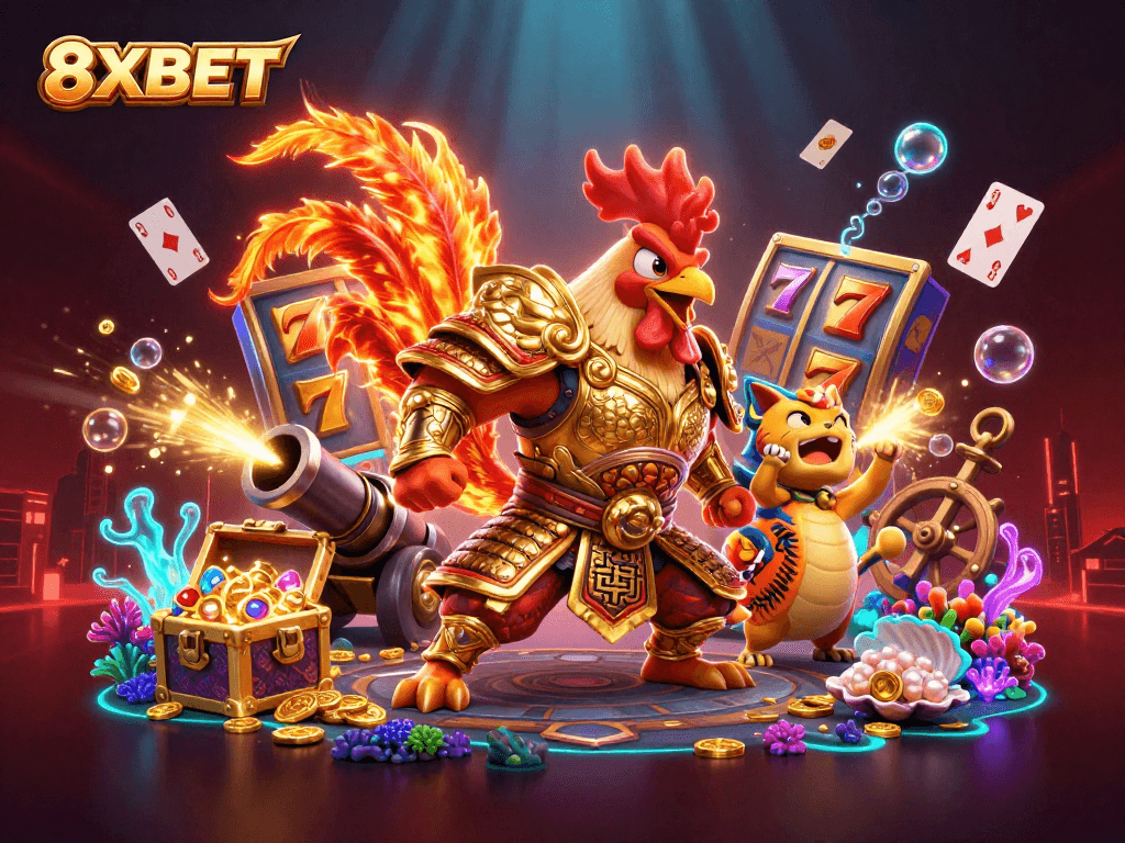Experience thrilling wins at 8XBET with a powerful fighting rooster, an armored dragon hatchling, and underwater treasures!
