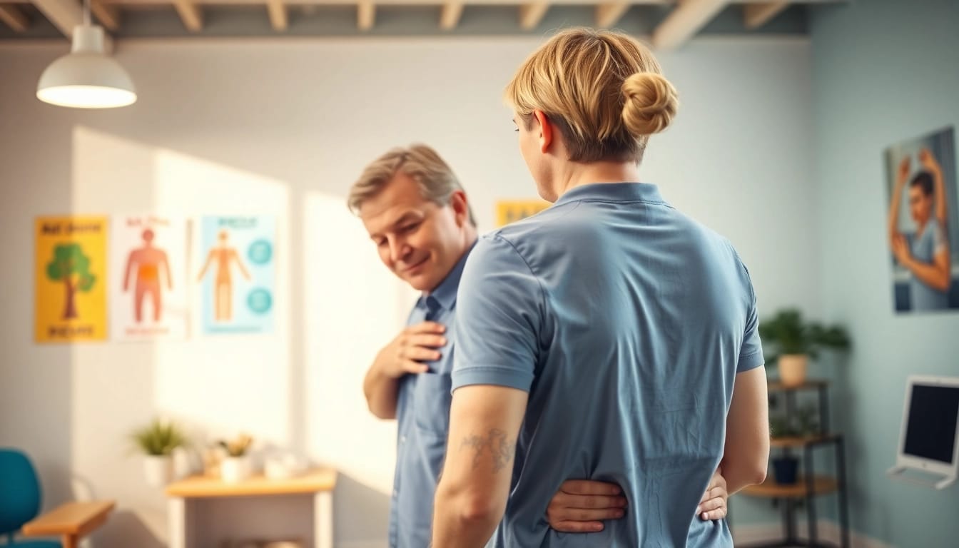 Engaging scene of back pain relief techniques being practiced in a professional clinic.