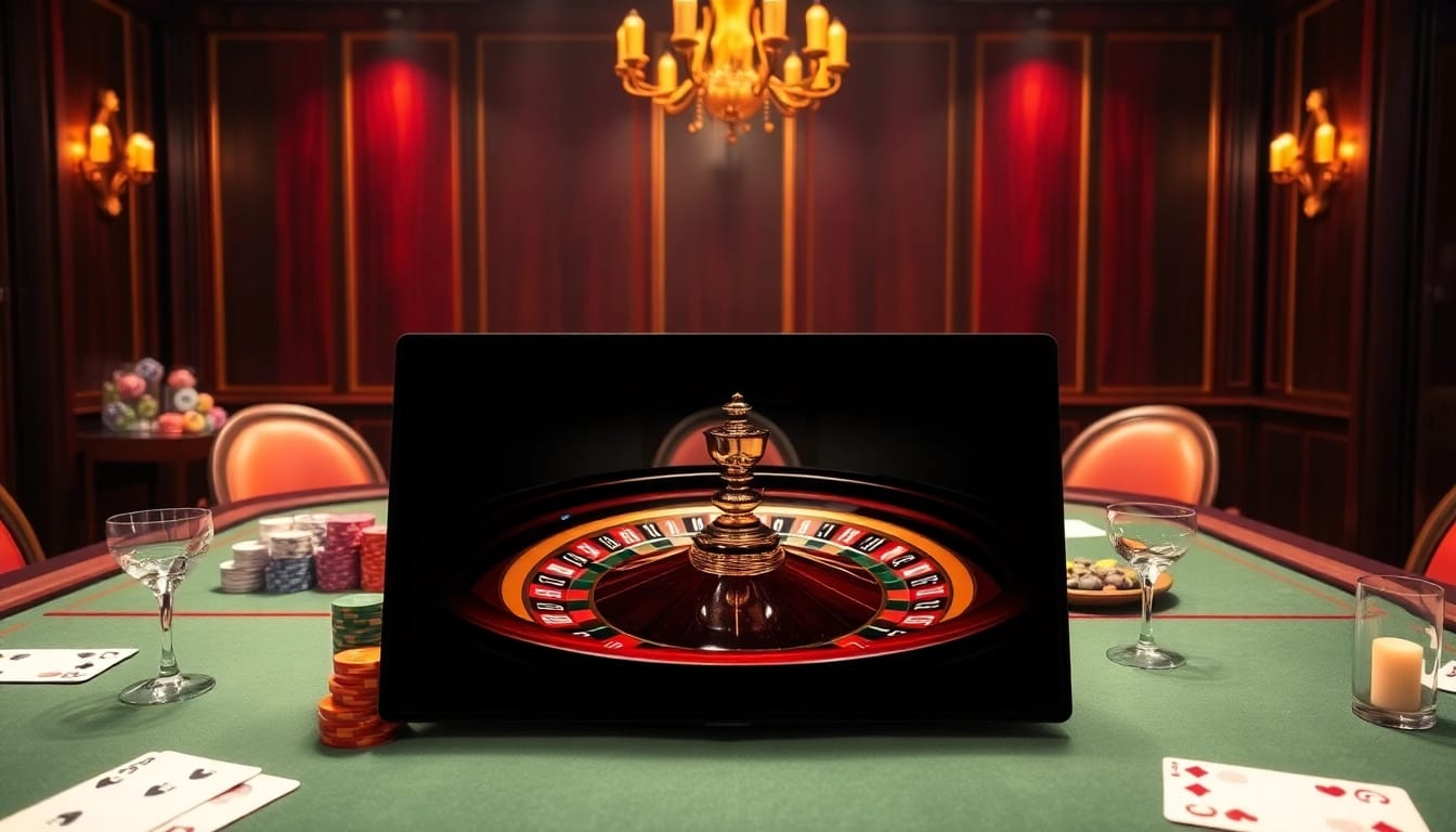Engaging scene of TRANG CHỦ LUCK8 showcasing a luxurious casino interface with poker chips and cards.
