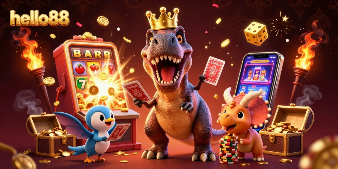 Engage with hello88's thrilling gambling experience featuring vibrant characters and exciting casino elements.
