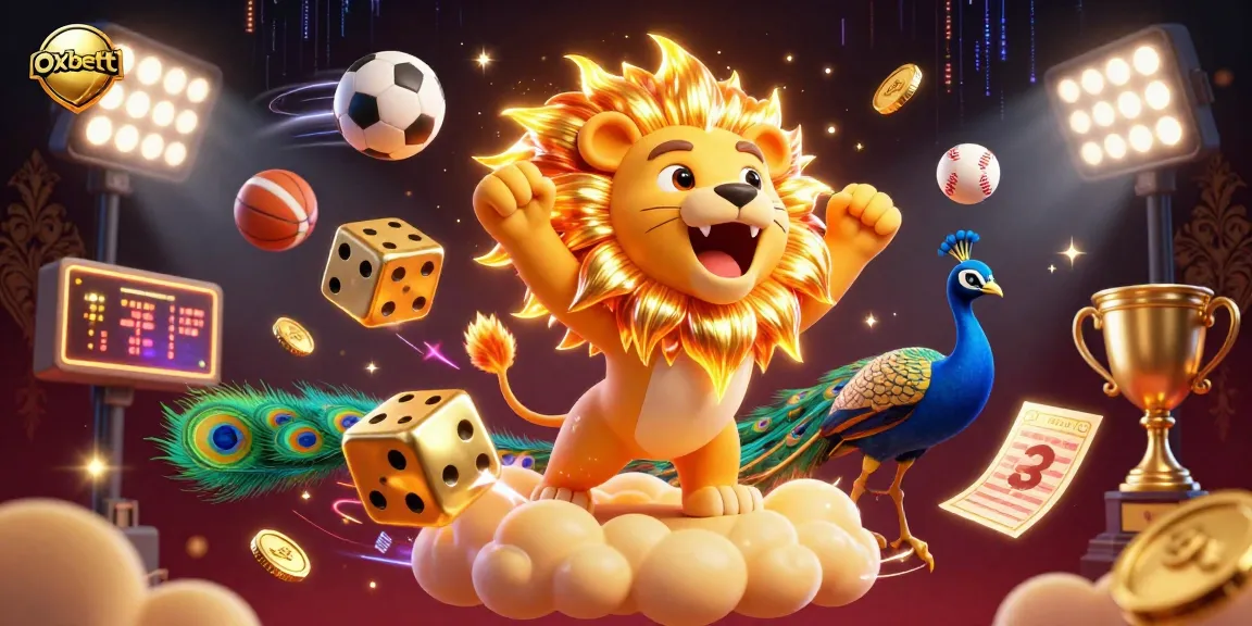 Experience excitement with oxbett as you bet on dynamic sports elements and a roaring sun lion amidst a luxurious background.