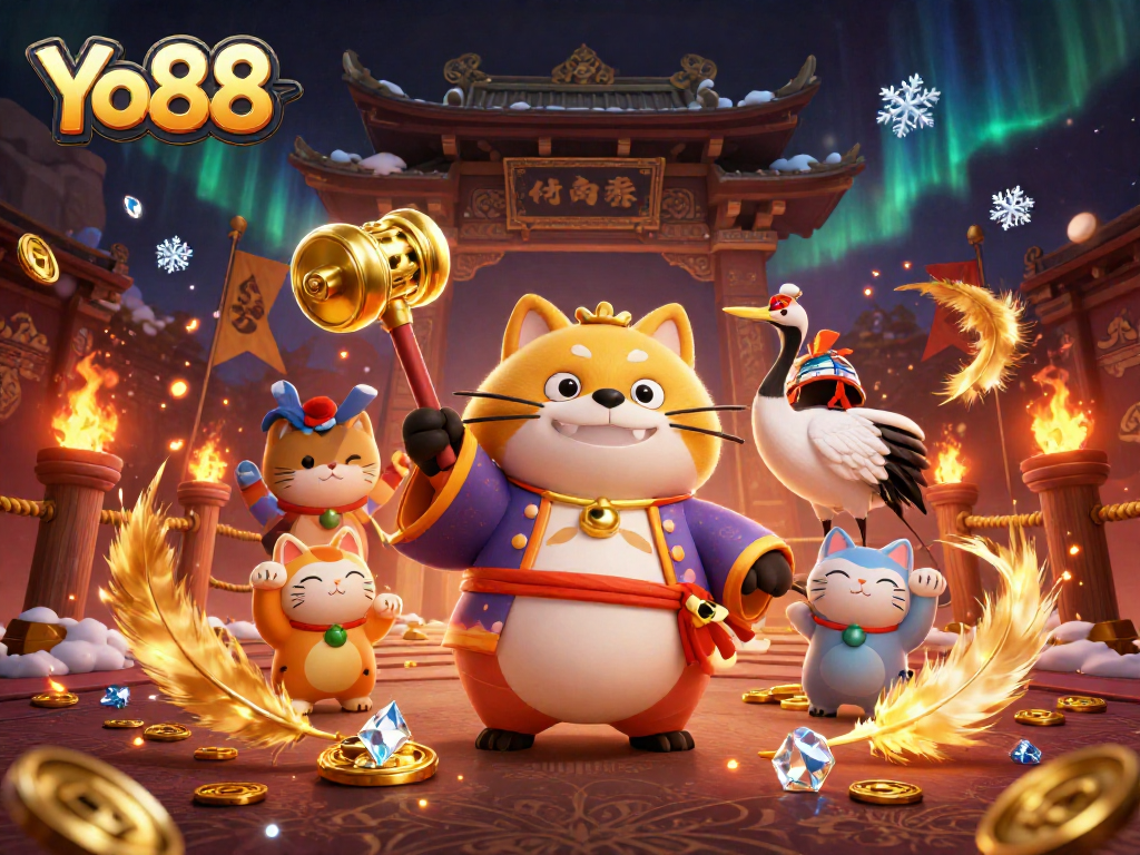 Engage with Yo88's vibrant gaming scene featuring colorful characters and casino elements in action.