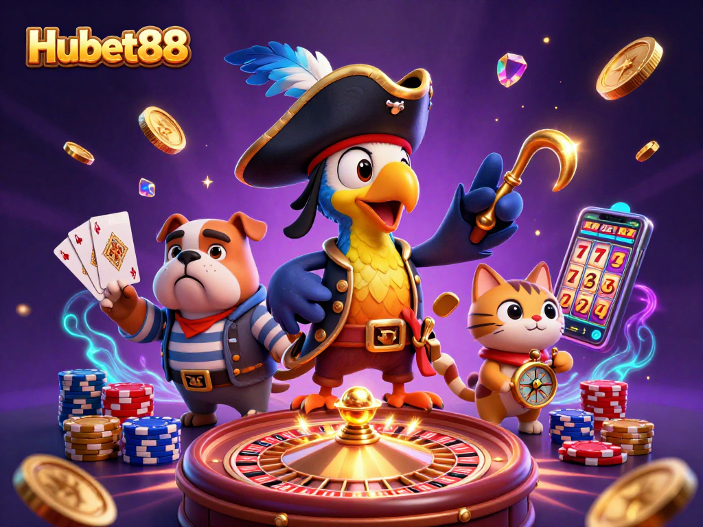 Engage in thrilling gameplay at Hubet88 with a vibrant casino adventure featuring iconic characters and dynamic elements.
