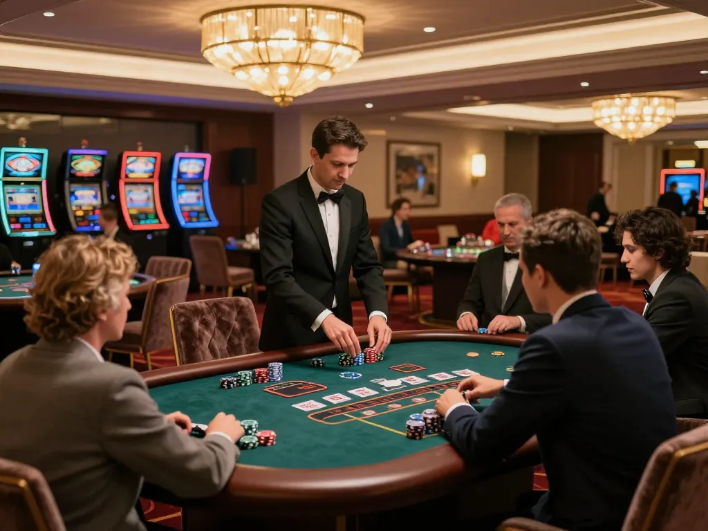Players at a luxury blackjack table strategizing their bets in the C216 casino.