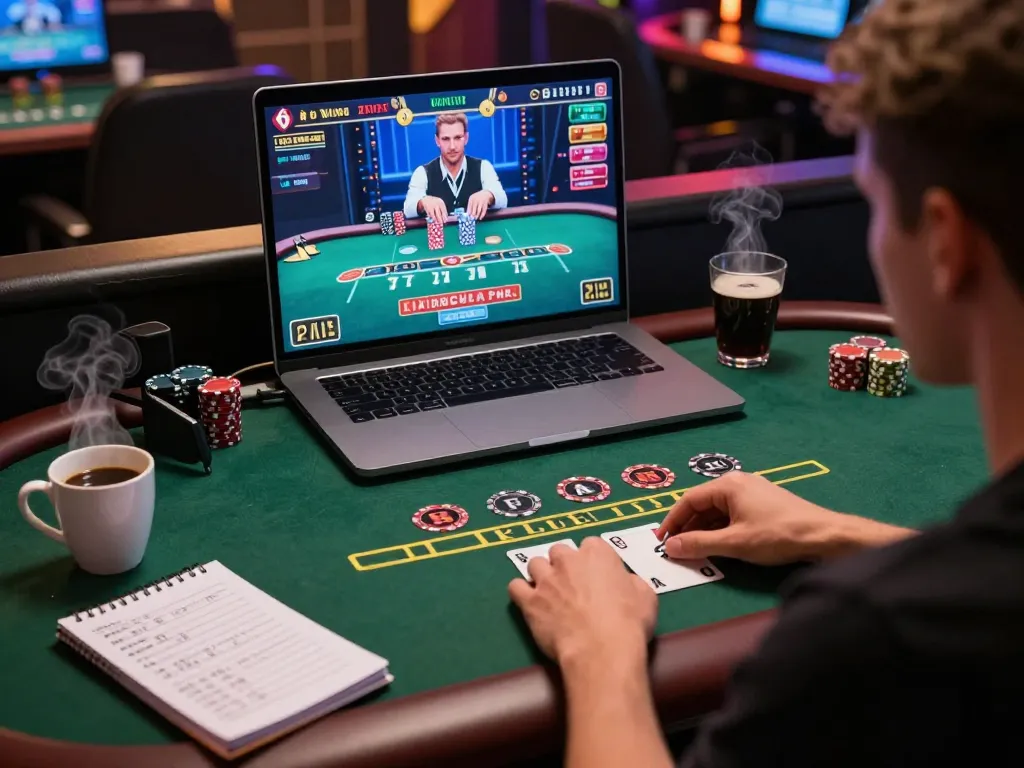 KJC Global player strategizing during live dealer blackjack game online.