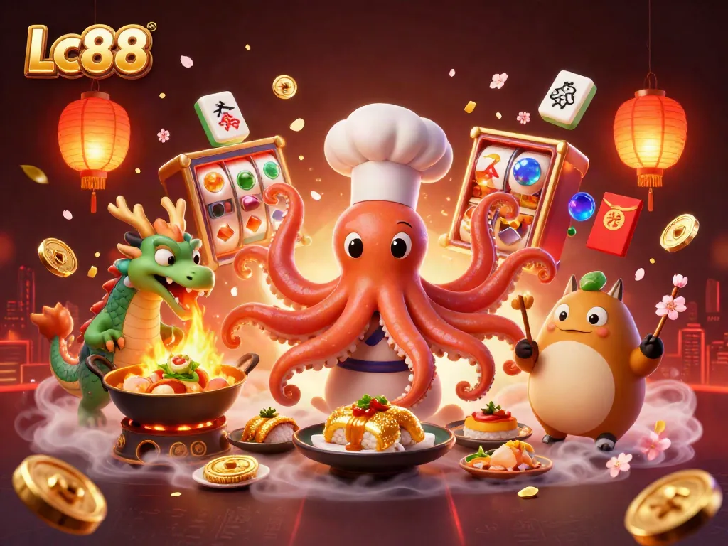 Experience Lc88's excitement with a colorful, dynamic casino scene of vibrant characters and rich game elements.