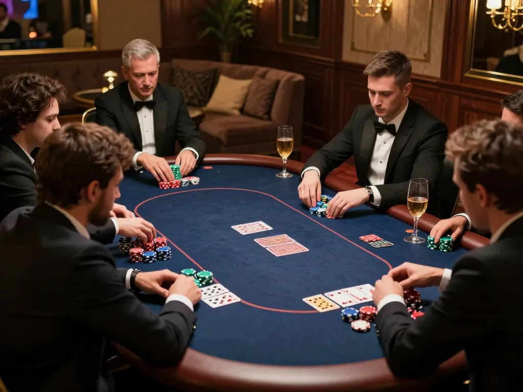 Players strategizing during a tense moment in a VIP poker game, showcasing elite gambling at 789.