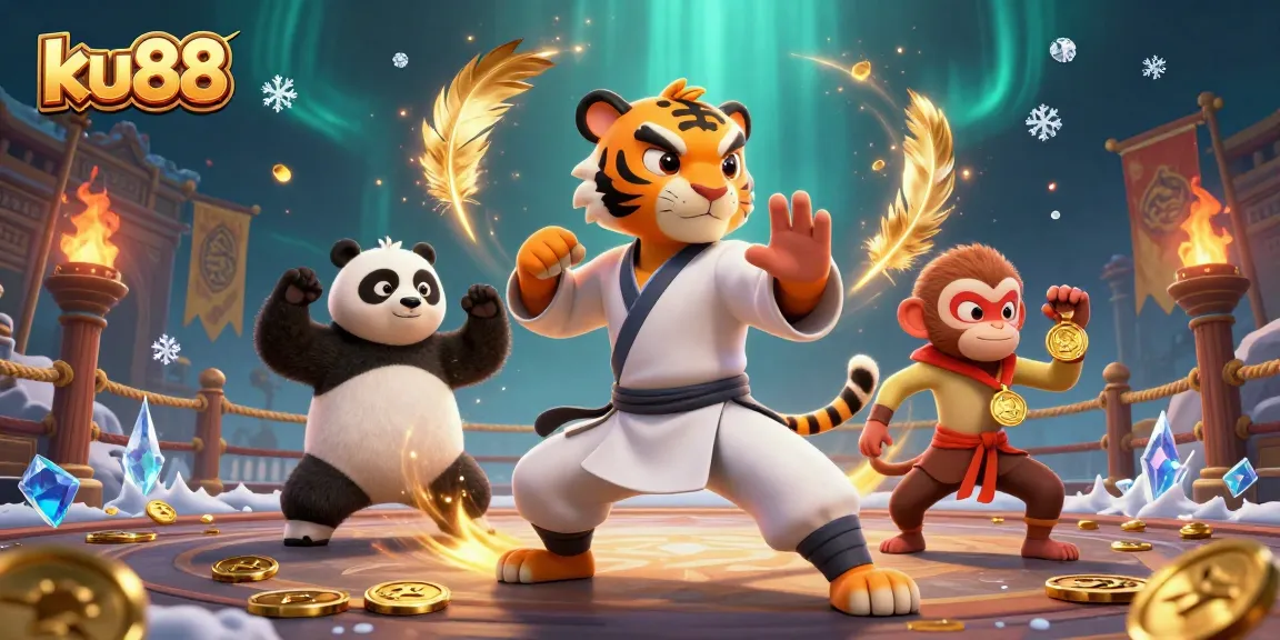 Compete for wins with ku88 as a kung fu master and playful students in a vibrant, dynamic arena.