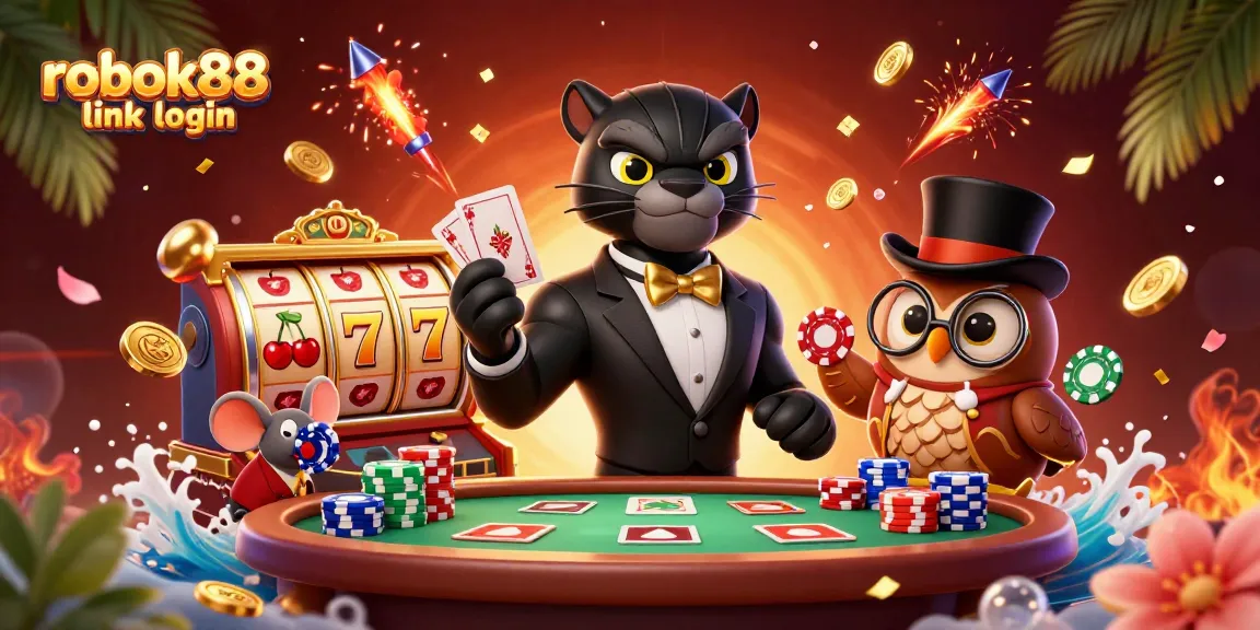 Engage in thrilling casino action with rokok88 link login, showcasing vibrant characters and slot games