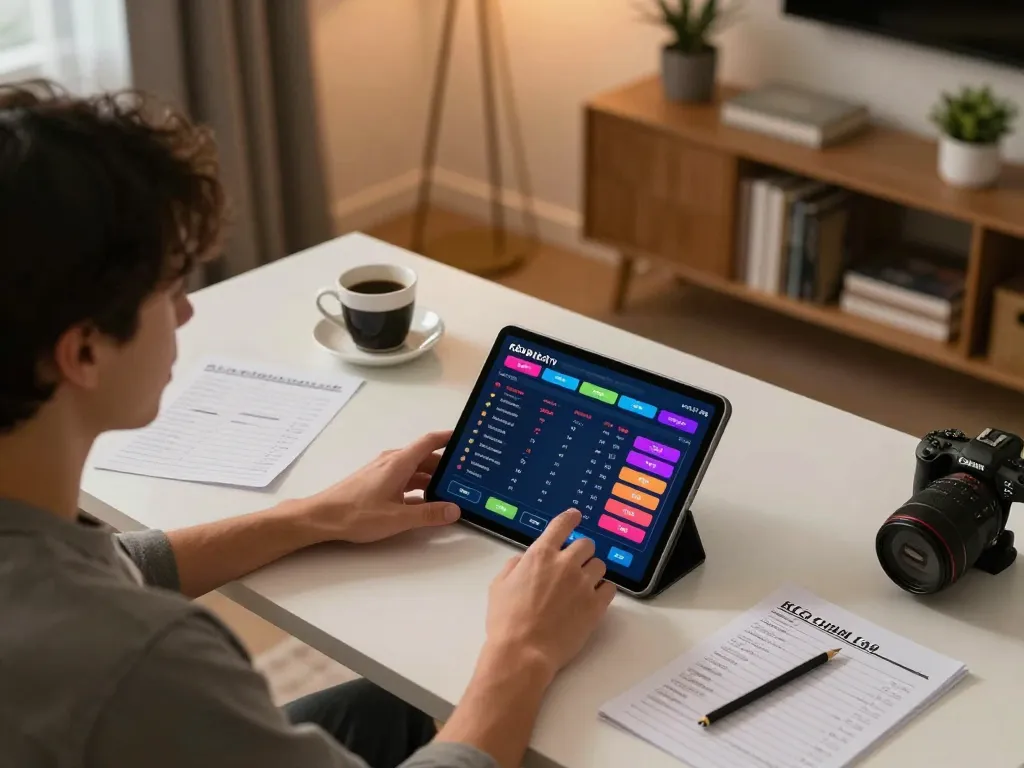 Kèo nhà cái TV interface displayed on tablet, showcasing betting strategies in modern home setup.