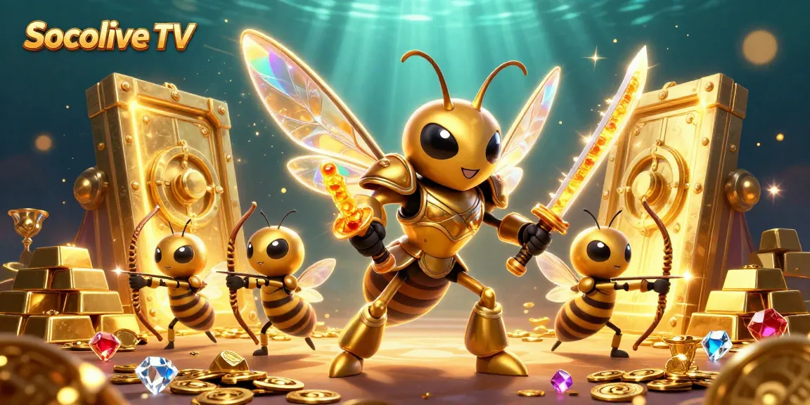 Socolive TV showcases an exciting 3D illustration of casino-themed characters and treasure.