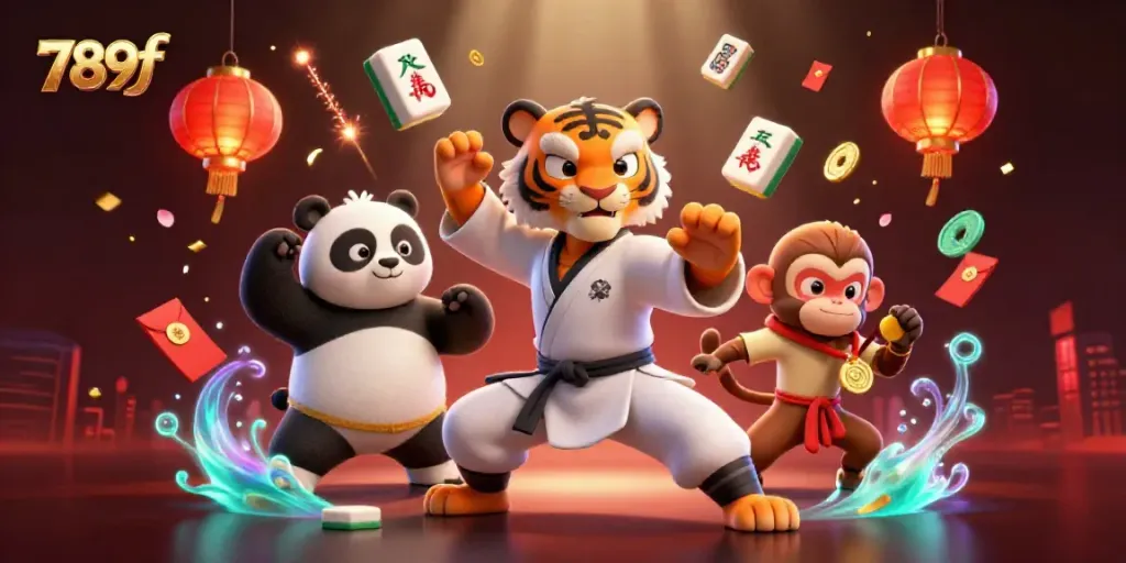 Engage with exciting gameplay at 789f, featuring a kung fu tiger master and vibrant casino elements.