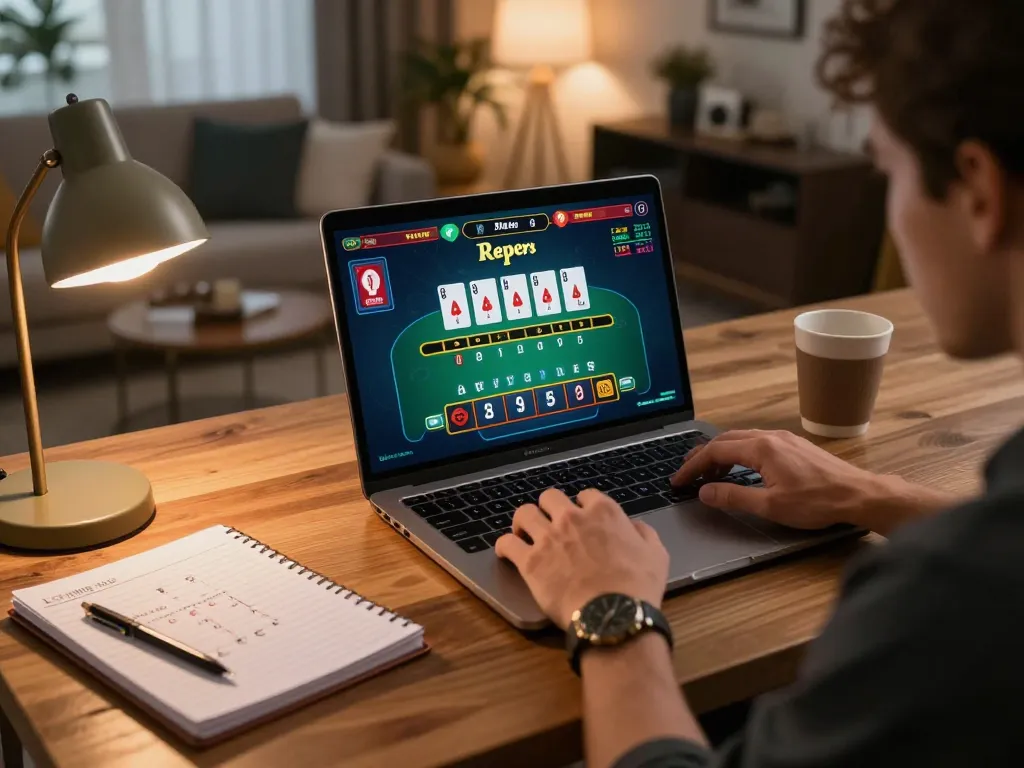 Player enjoying an engaging TR 88 blackjack game online while taking strategic notes.