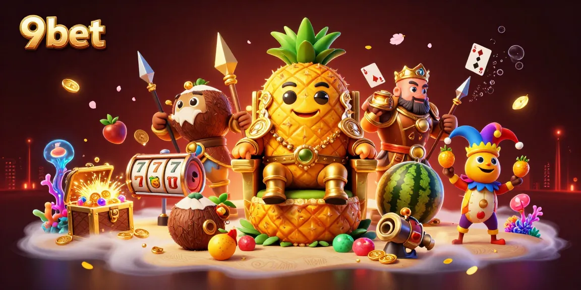 Experience the thrill of 9bet with a dynamic beach casino scene featuring characters and elements from the game.