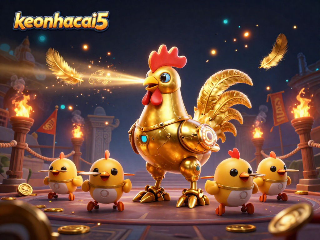 Bet on thrilling moments with keonhacai5, where the golden rooster robot guides your betting journey.