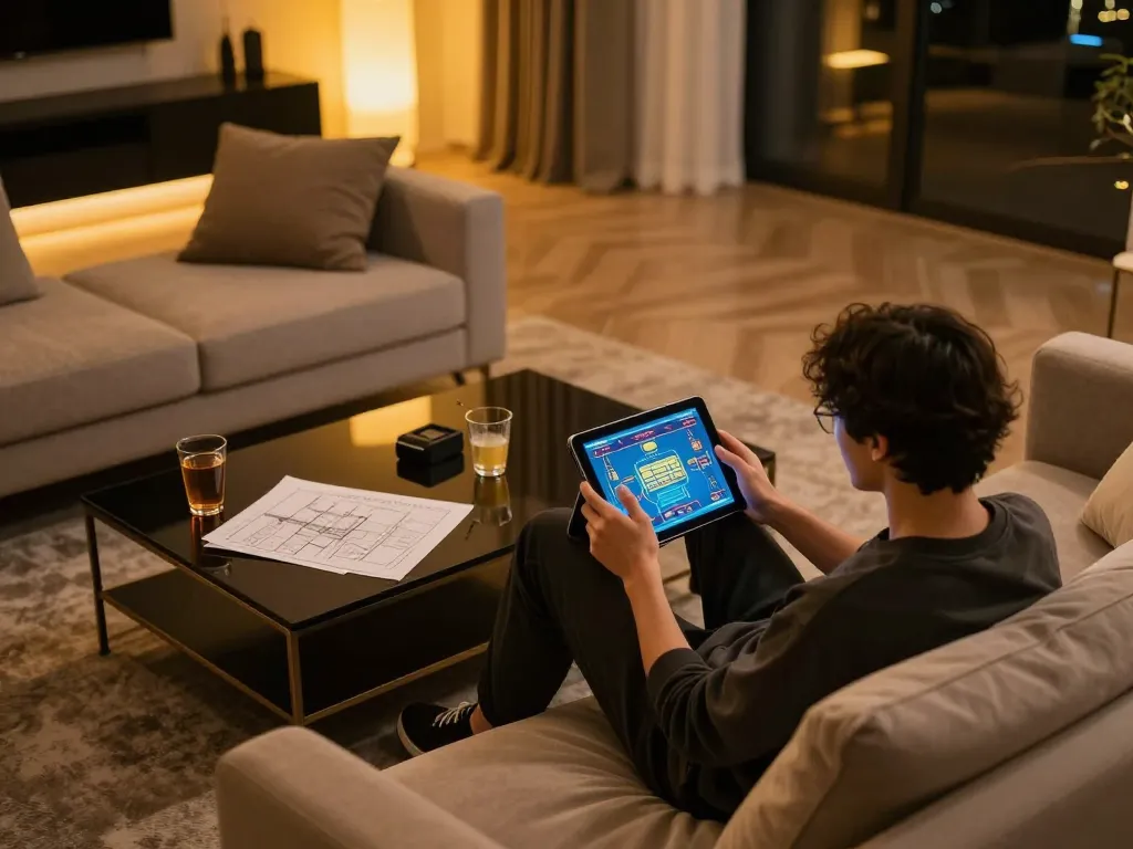 Engaging in online gaming on a tablet at home, showcasing the cổng game uy tín experience