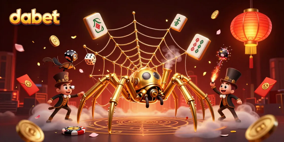 Dabet offers captivating gaming with a 3D steampunk spider on a vibrant casino scene.
