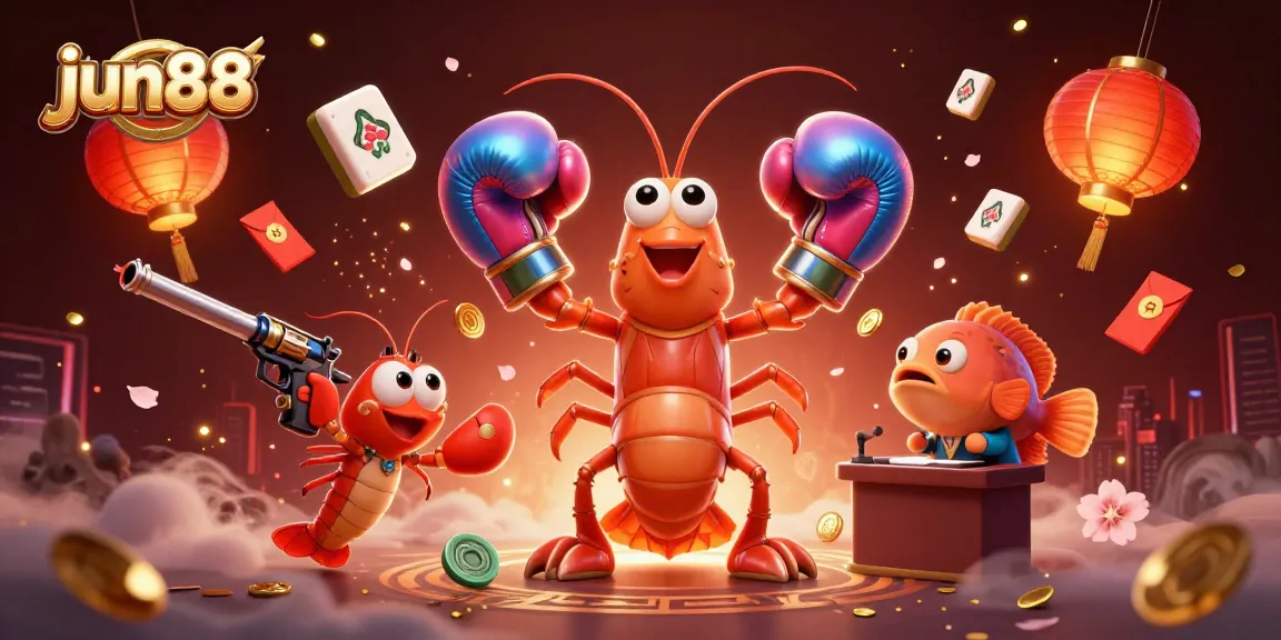 Experience high-energy gaming with jun88, featuring vibrant 3D cartoon characters and festive casino elements.