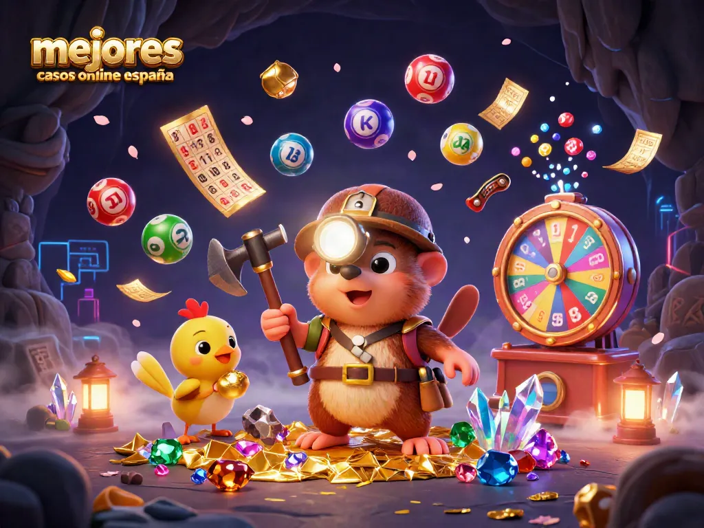 Explorando los mejores casinos online España con un tope de minerales dorados y símbolos de juego.