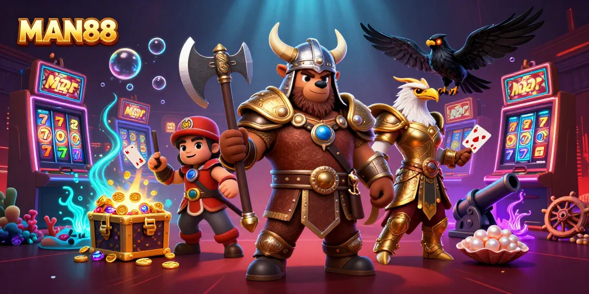 Experience thrilling gameplay at MAN88 with engaging slot reels and vibrant characters.