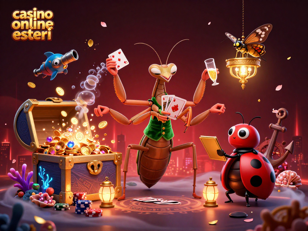 Gioca in casino online esteri con un camaleonte del gioco che distribuisce carte e gettoni in un mondo sottomarino ricco di tesori