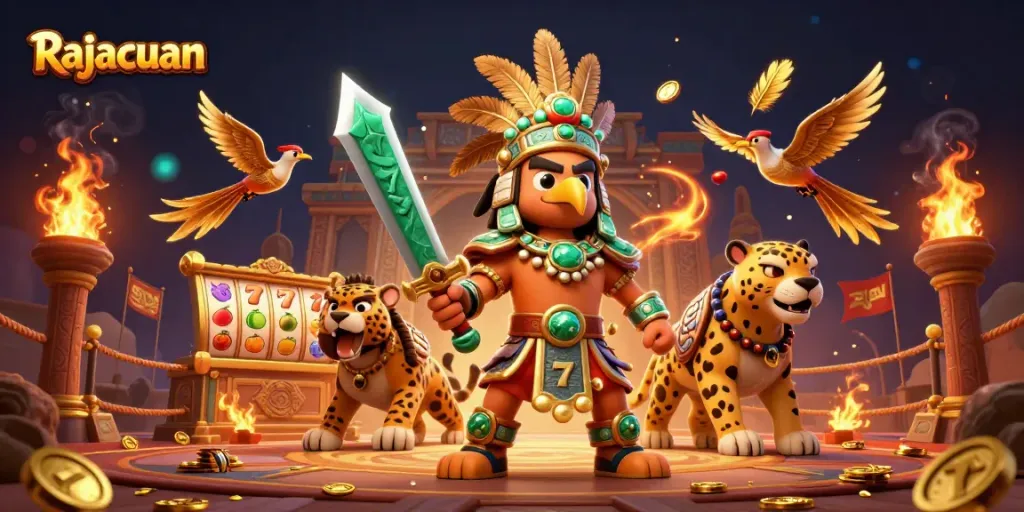 Engage with Rajacuan as you spin the reels in a vibrant online casino experience featuring ancient warriors and slots.
