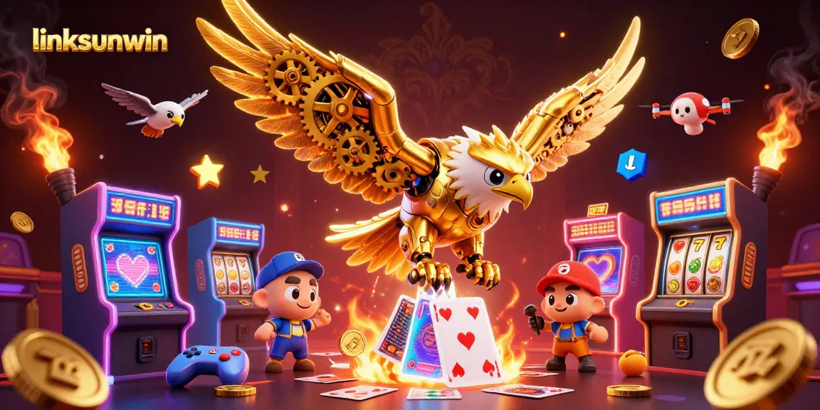 Experience the thrill of linksunwin's 3D casino adventure with dynamic card cascades and golden eagle.