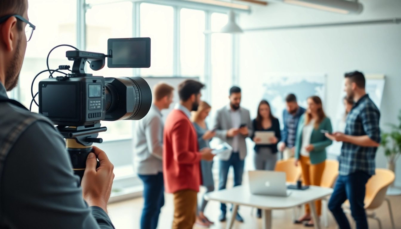 Engaging training videos session with videographer capturing diverse participants in action.