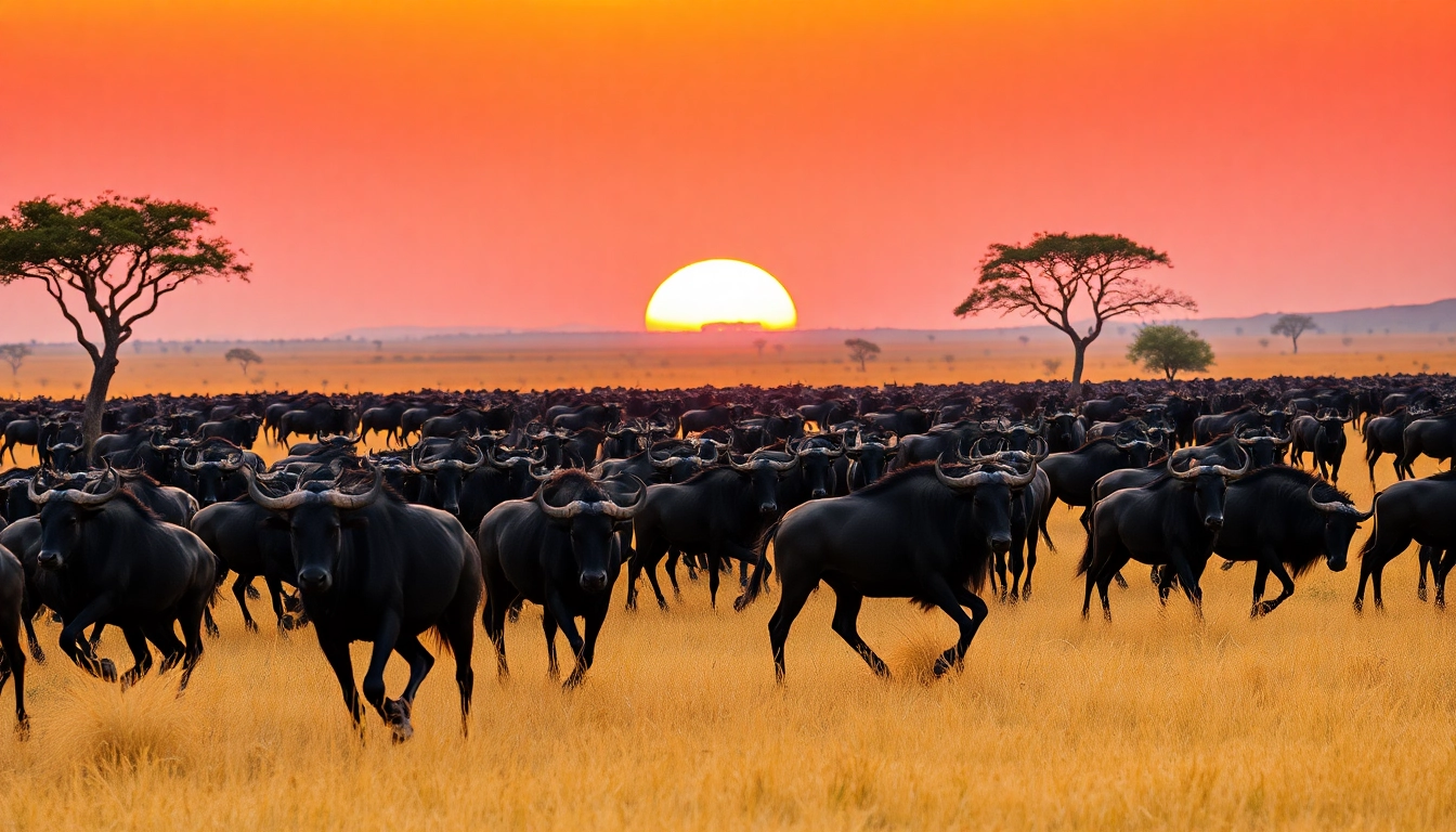 Experience the breathtaking Wildebeest migration safari with thousands of wildebeests journeying across the plains.