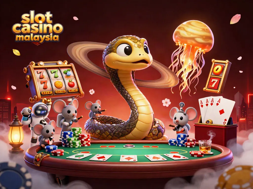 Engage in the excitement of slot casino online Malaysia with vibrant characters and gambling elements.