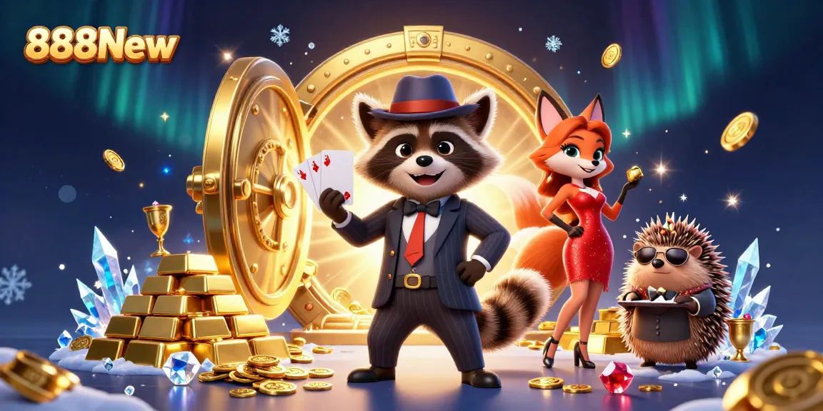 Experience thrilling gameplay at 888New with vibrant characters celebrating a royal flush and treasures.