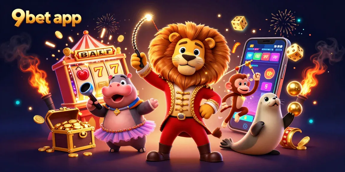 Experience the excitement of the 9bet app in this vibrant 3D casino scene filled with games and rewards.
