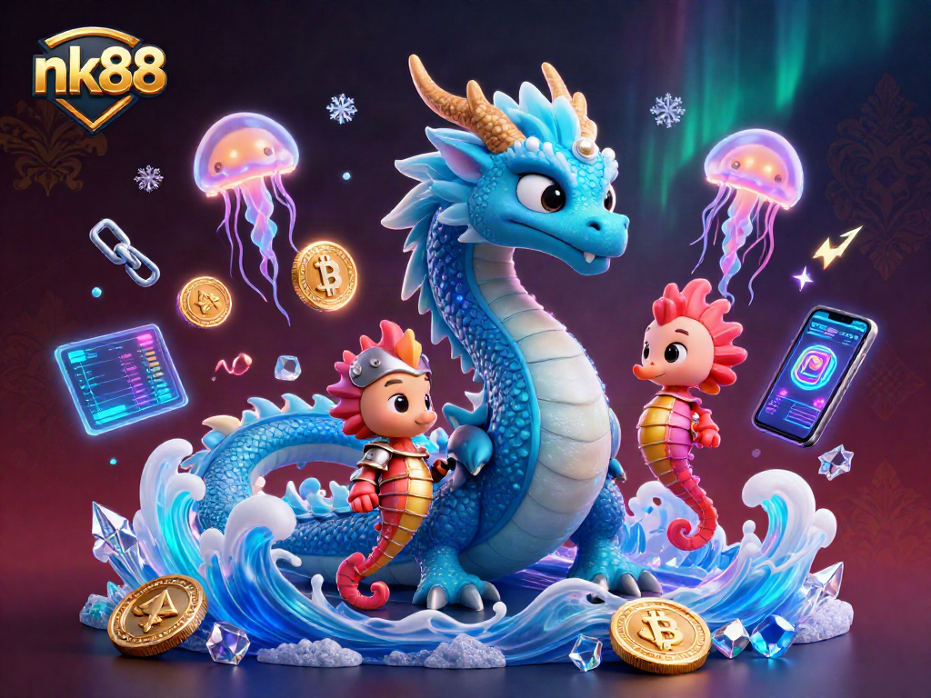 Join the adventure at nk88 with vibrant 3D characters and crypto gaming elements in an exciting scene.