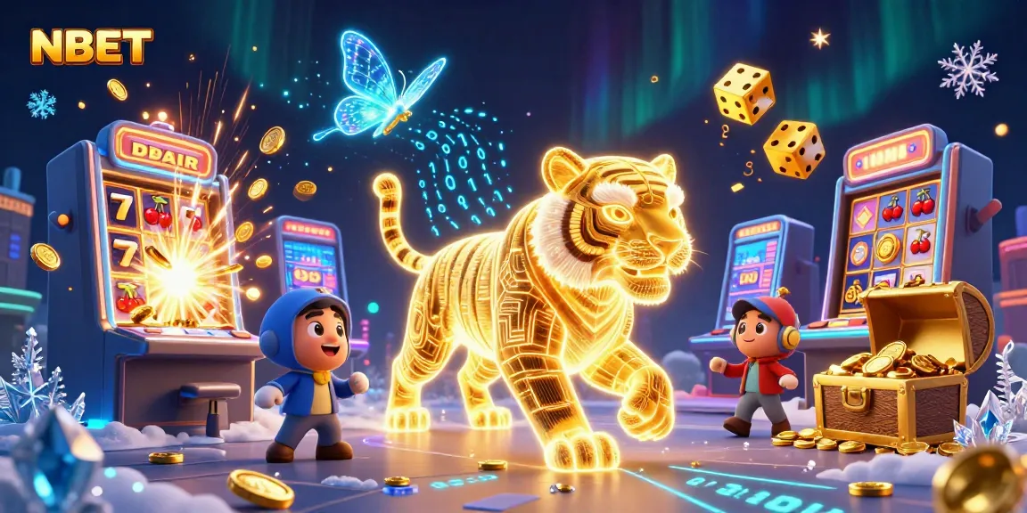 Betting at NBET with a neon tiger in a vibrant digital casino atmosphere.