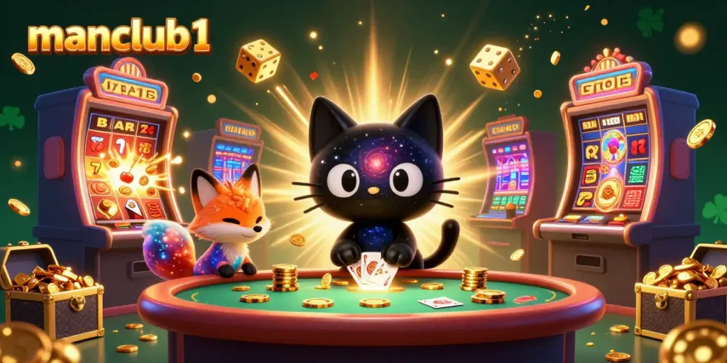 Experience crazy wins at manclub1 with vibrant casino elements and captivating characters in a cosmic setting.