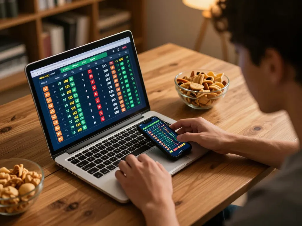 Engaging in live betting on Bet88 without interruptions, showcasing a user analyzing sports odds on a laptop and smartphone.
