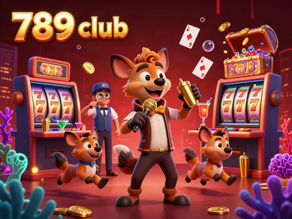 Experience the excitement of the 789 club with lively hyenas in a dynamic casino scene.