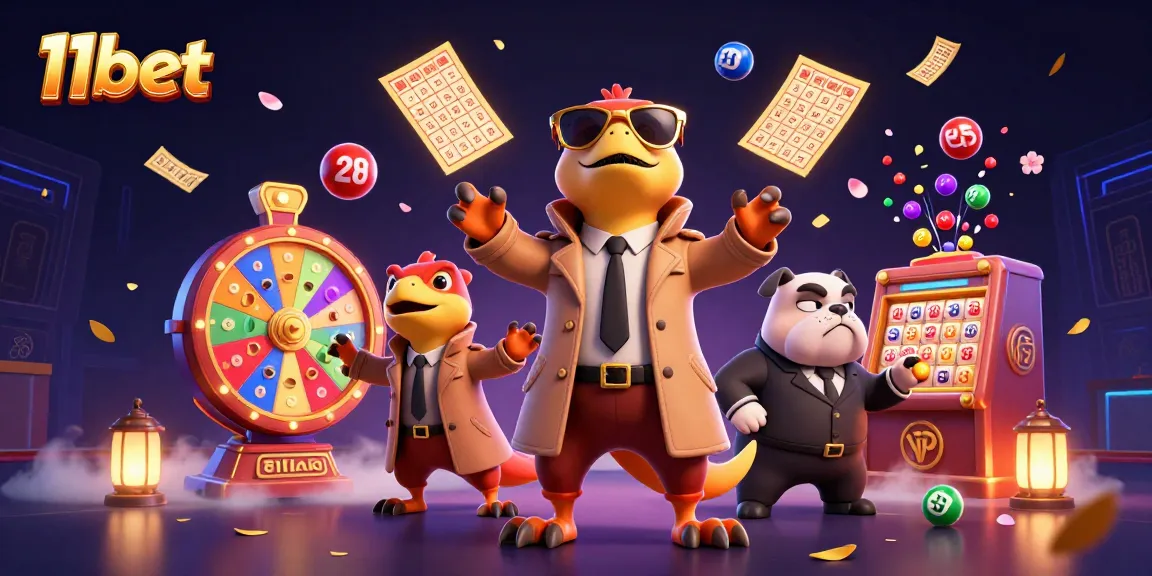 Engage with the vibrant scene of 11bet where raptors in a trench coat comically attempt to enter a casino, showcasing dynamic lottery elements.
