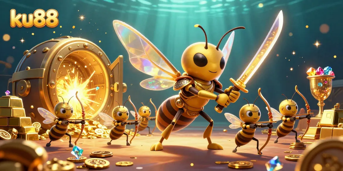 Engage with ku88's vibrant casino world amidst golden treasures and heroic bee warriors.