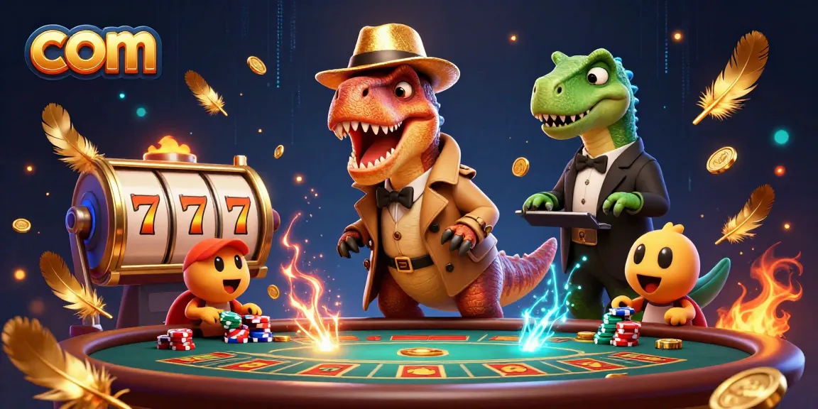 Experience thrilling action at com with a velociraptor card counter at a blackjack table.
