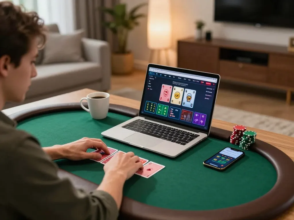 Player immersed in online poker gameplay on rikvip, showcasing strategic action and engaging atmosphere.
